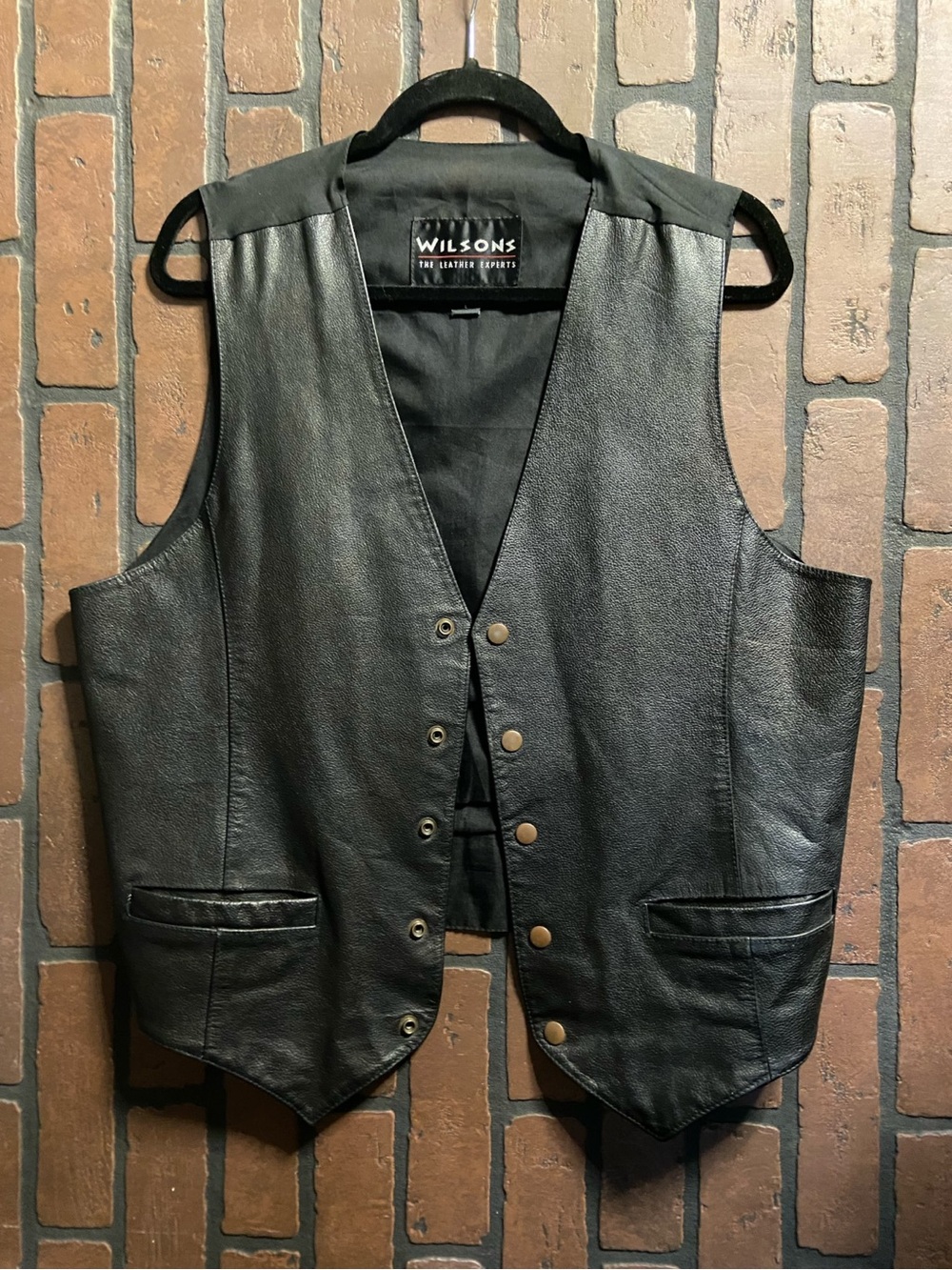 Wilson’s Genuine Leather Men’s Vest – Black Snap Front | EUC